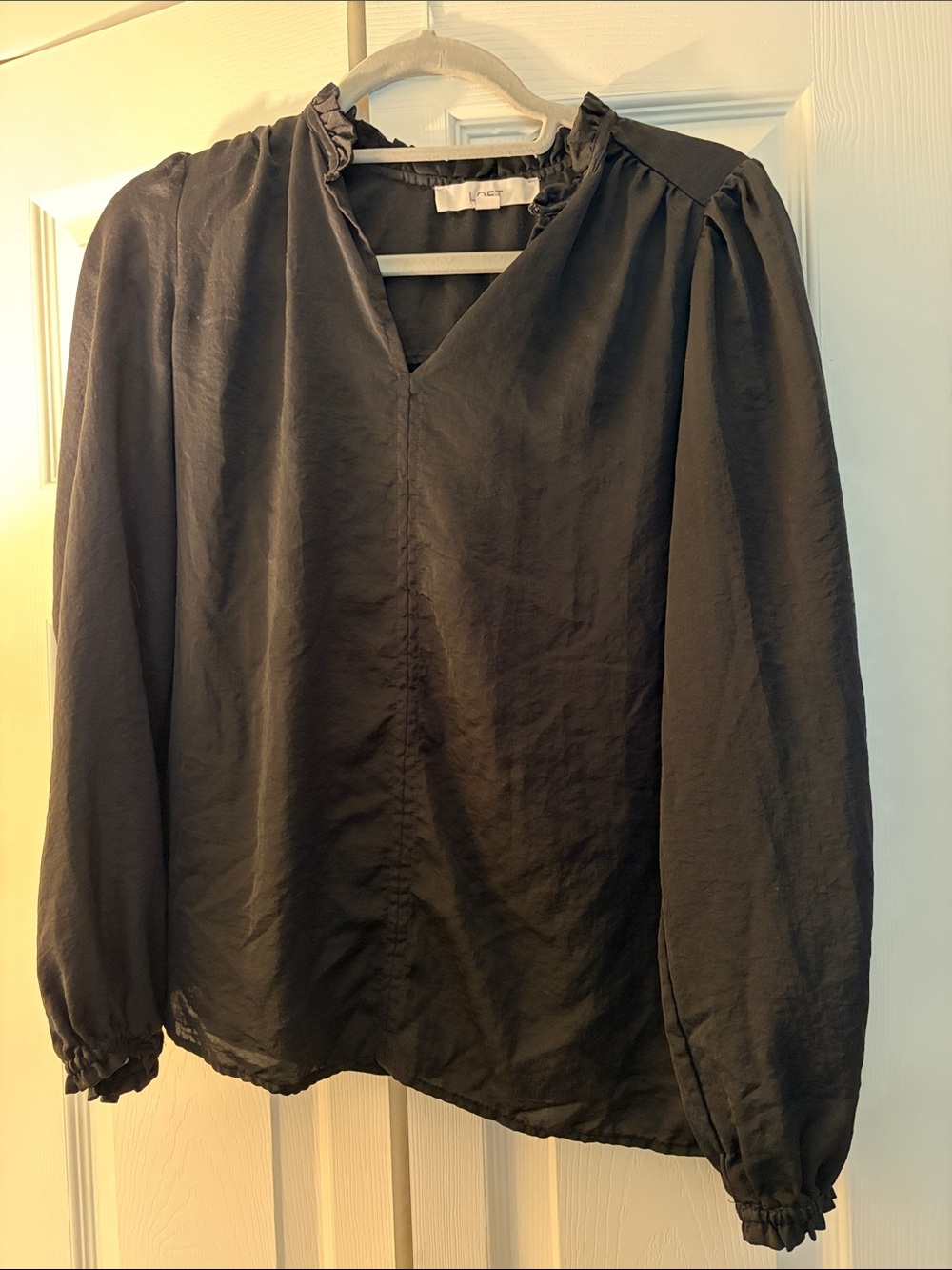 LOFT Black V-Neck Long Sleeve Blouse
